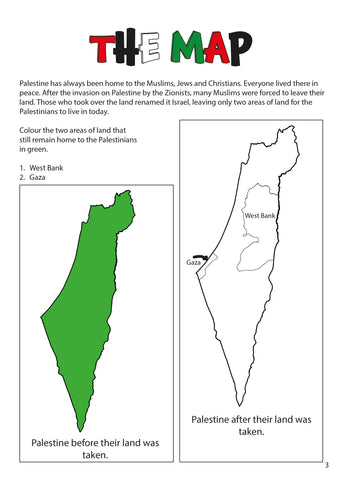 Palestine Activity Book illustrated activity spread